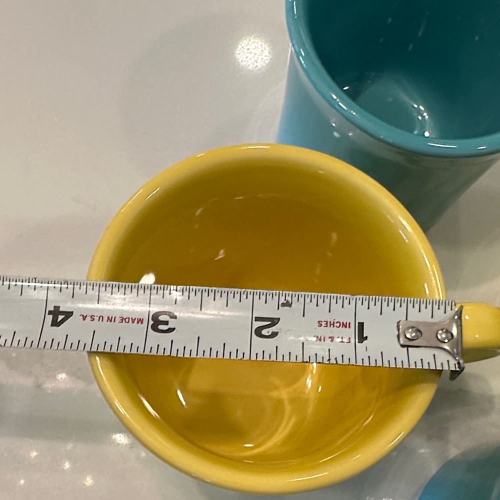 FIESTAWARE MUGS HLC  2 Yellow & 2 Turquoise Ceramic Tom & Jerry Ring Handle EUC - Picture 12 of 12